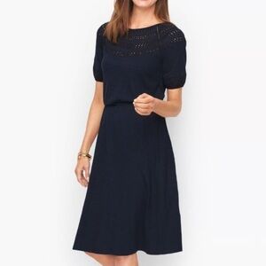 Talbots Slub Knit Eyelet Detail Dress Fit & Flare Navy (Size M Petite)